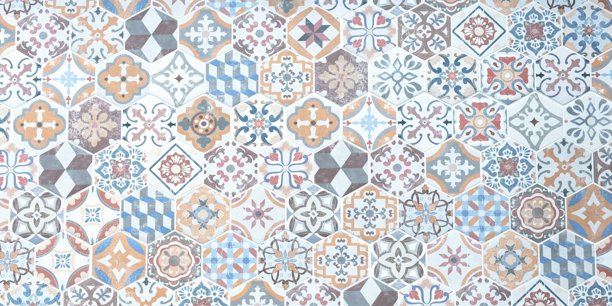 Ceramic tile texture background in oriental style. Abstract mosaic tile pattern. Vintage tiled floor